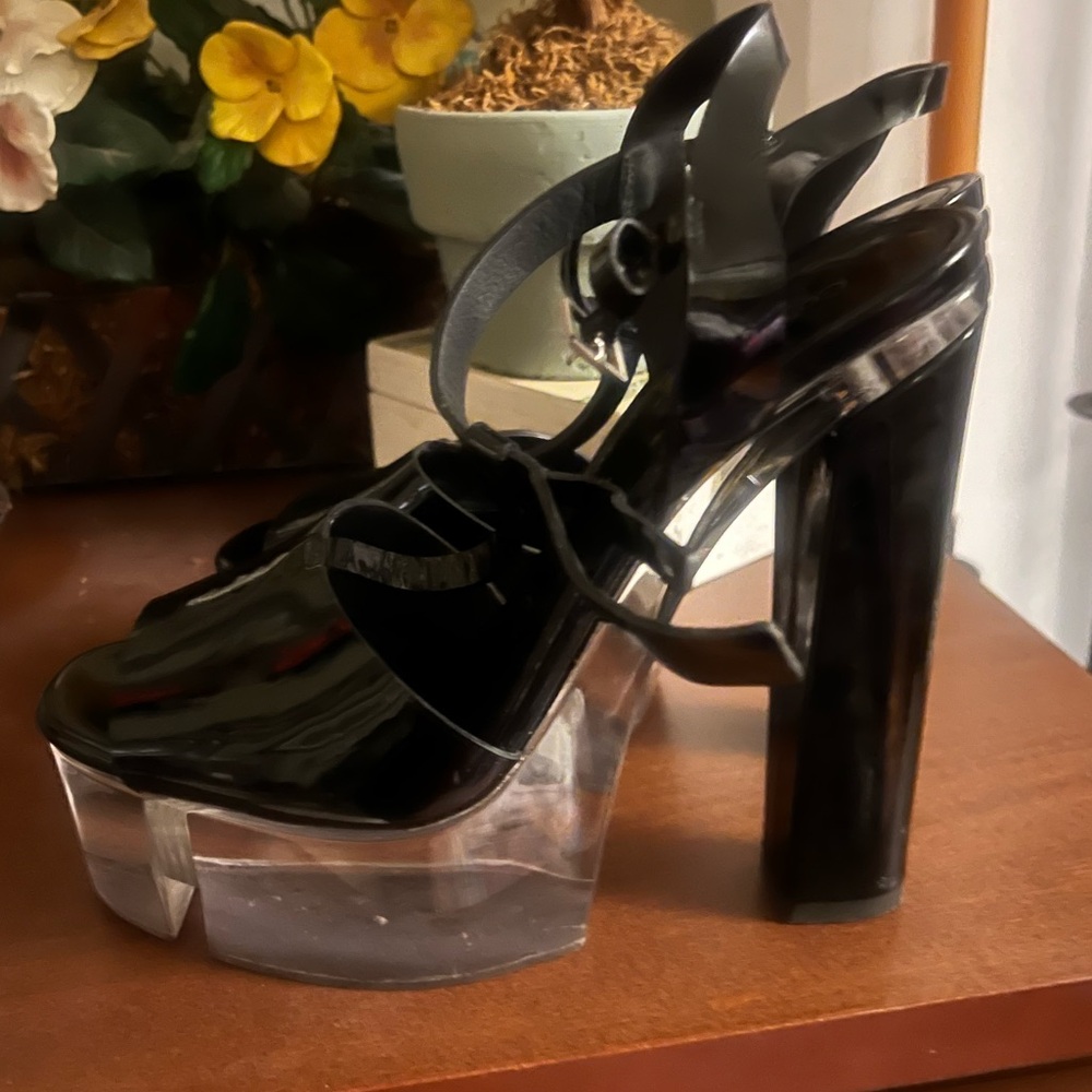 Calvin Klein lucite heels, patent leather